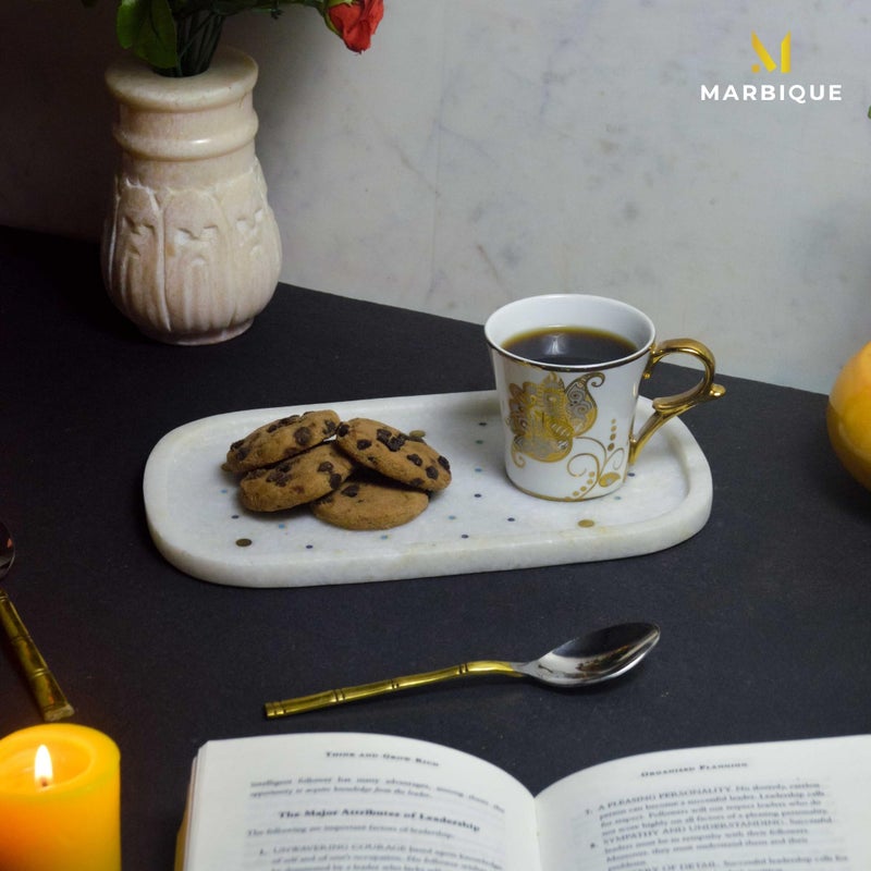 MARBIQUE Premium White Marble Tray Platter Serving Board 25 × 15 cm - Image 2