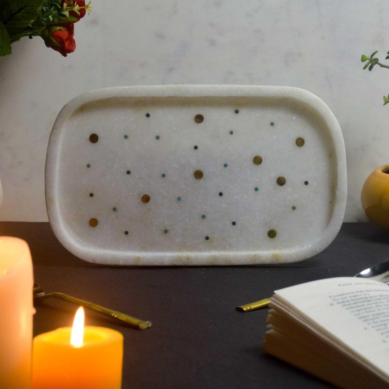 MARBIQUE Premium White Marble Tray Platter Serving Board 25 × 15 cm - Image 1