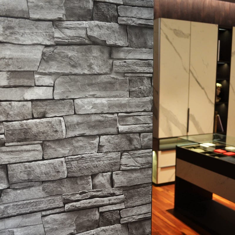 auxua Grey Brick Wallpaper Peel and Stick 17.7"x 236" Newly Upgraded and Thickened Faux 3D Stone Wallpaper for Bathroom, Bedroom, Kitchen, Living Room - Image 1