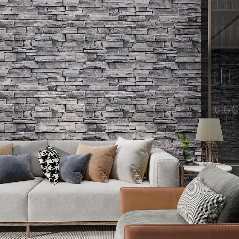 auxua Grey Brick Wallpaper Peel and Stick 17.7"x 236" Newly Upgraded and Thickened Faux 3D Stone Wallpaper for Bathroom, Bedroom, Kitchen, Living Room - Image 4