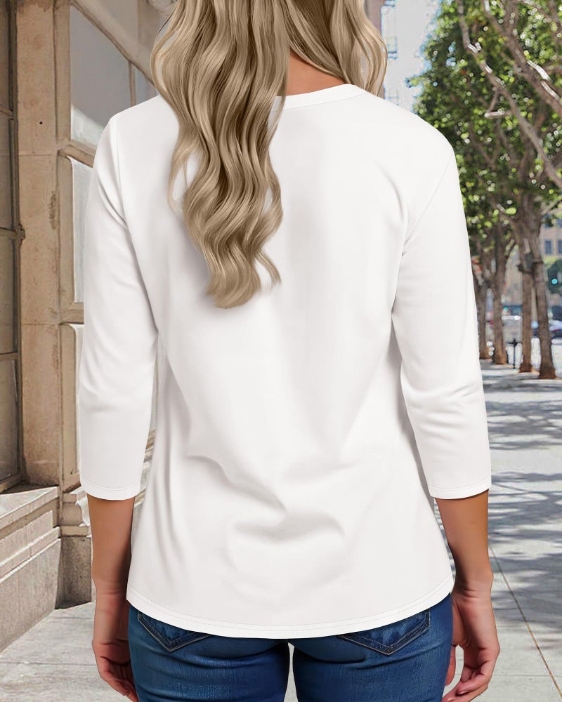 rosemia 3/4 Sleeve Tops for Women Basic Crew Neck Spring Blouses Casual Fit Fall T Shirts B-White - Image 4