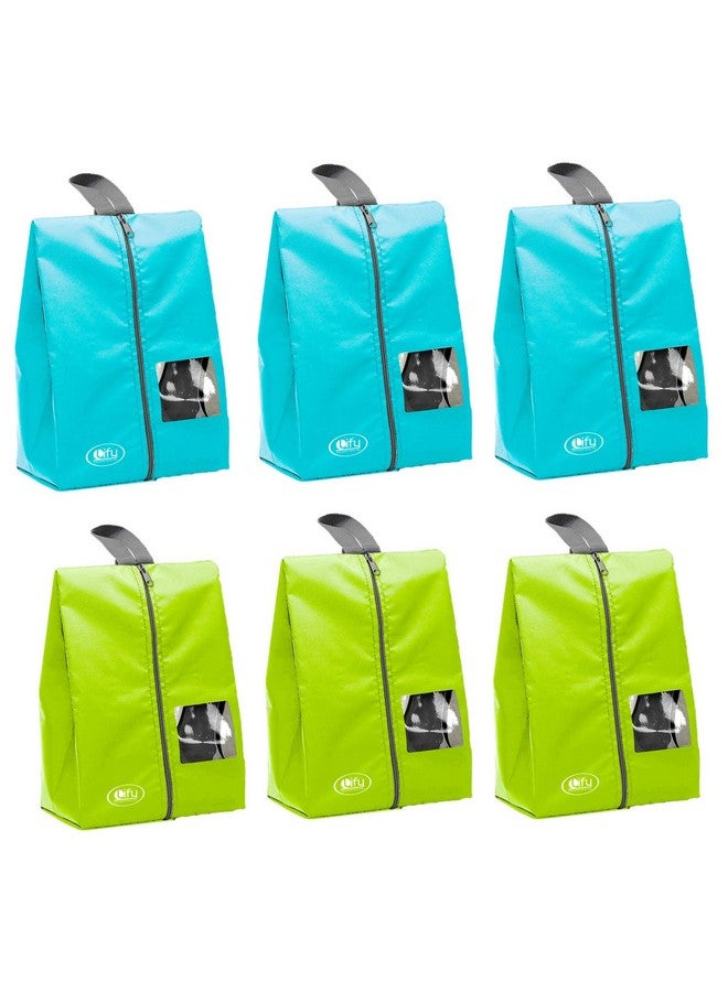 Lify Travel Shoe Bags with View Water-Resistant Shoe BagsÔºåPortable Nylon Travel Shoe Organiser Bags with Zipper for Women MenÔºå6 Pack (Aqua Blue(Turquoise) & Florescent(Neon Green)) - Image 1