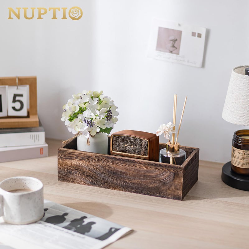 NUPTIO Wooden Box Centerpiece for Table: 2 Pcs 11.8" Long Wood Rectangle Planters - Farmhouse Flower Vase for Fall Wedding Dining Living Room Window Mantel Table Decor - Image 3