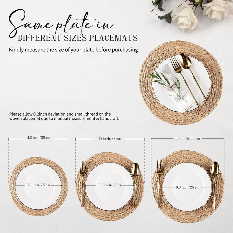 RUNTIVAN Round Woven Placemats Set of 6, Natural Water Hyacinth Place mats, 13 Inch Rattan Placemats Wicker Placemats Farmhouse Boho Braided Heat Resistant Outdoor Placemat Patio Table Place Mats - Image 3