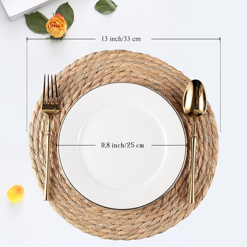 RUNTIVAN Round Woven Placemats Set of 6, Natural Water Hyacinth Place mats, 13 Inch Rattan Placemats Wicker Placemats Farmhouse Boho Braided Heat Resistant Outdoor Placemat Patio Table Place Mats - Image 2