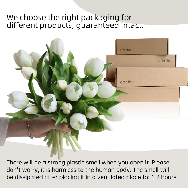 grtefhu 20 Pcs Artificial White Tulips,Real Touch Faux Tulip Flowers Bulk for Wedding Centerpieces,Vase Arrangements,Home Table Decor - Image 4