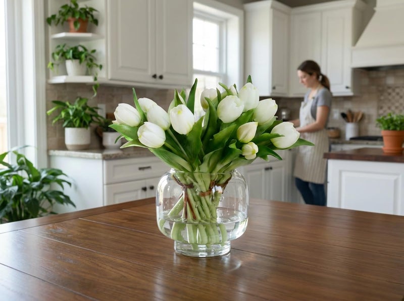 grtefhu 20 Pcs Artificial White Tulips,Real Touch Faux Tulip Flowers Bulk for Wedding Centerpieces,Vase Arrangements,Home Table Decor - Image 2