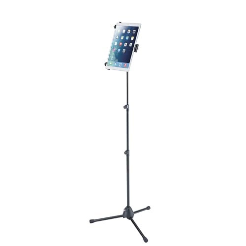 KM K&M Konig & Meyer 19793 Universal Tablet Mount/iPad Holder & Stand Rotate Tablet 360°, Adjustable Height, Stable Tripod Base, Studio/Remote Home Use, Portable, German Made Black - Image 3