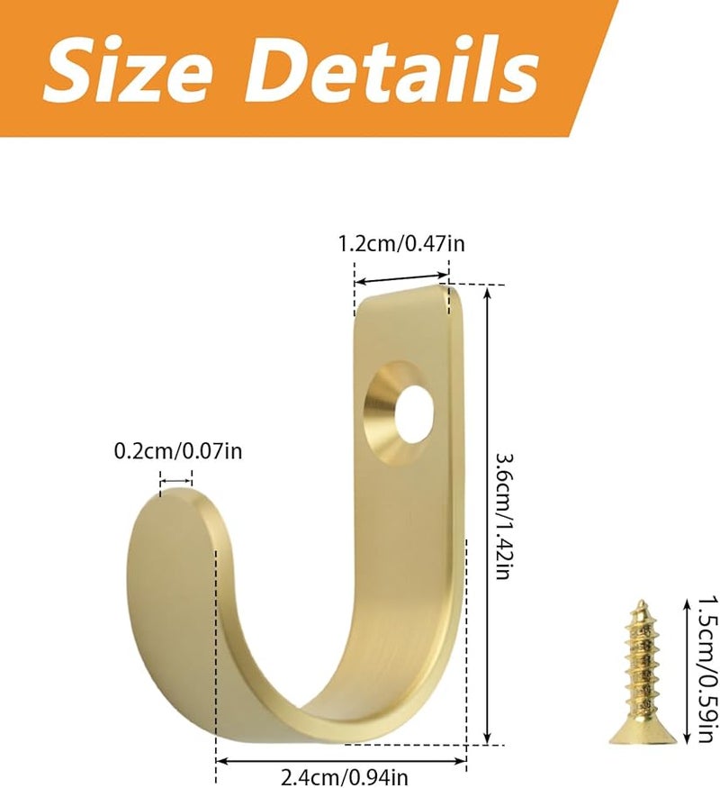 خطافات حائطية نحاسية 5 قطع على شكل J متينة 3.6 سم للمعاطف المناشف المفاتيح الحقائب - Image 3