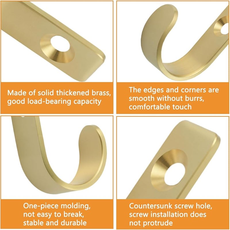 خطافات حائطية نحاسية 5 قطع على شكل J متينة 3.6 سم للمعاطف المناشف المفاتيح الحقائب - Image 5