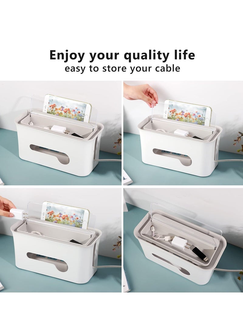 Generic Cable Management Box, Cord Organizer Box, Large and Medium Size Cord Box, Cord Hider Box with The Groove to Store The Chargers and Cable to Hide Surge Protector Cover on Desk or Floor (White)  - Image 4