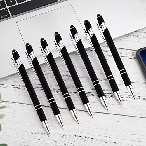 PASISIBICK 12-Piece Black Ballpoint Pen with Stylus Tip, 2 in 1 Stylish Metal Touch Screen Pen - Black Ink, 1.0 mm Medium Point - 5.5 x 0.4 inch / 14 x 1 cm - Image 2