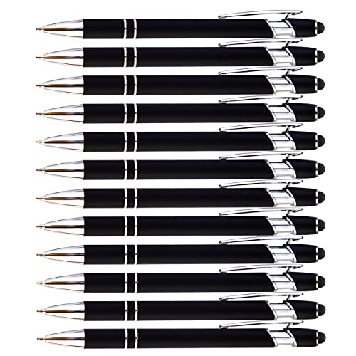 PASISIBICK 12-Piece Black Ballpoint Pen with Stylus Tip, 2 in 1 Stylish Metal Touch Screen Pen - Black Ink, 1.0 mm Medium Point - 5.5 x 0.4 inch / 14 x 1 cm - Image 5