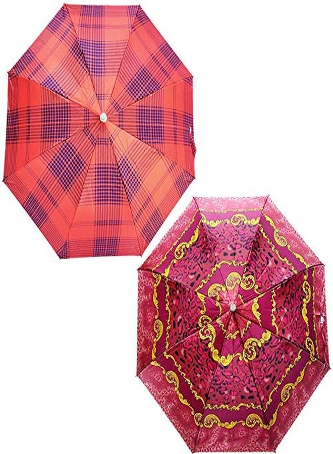 RAINPOPSON 2 Fold Printed Big Size Umbrella for Women & Men UV Protection Office Umbrella Combo for Girls/Men/Women (Multicolor & Red Printed) - Set of 2 - Image 1