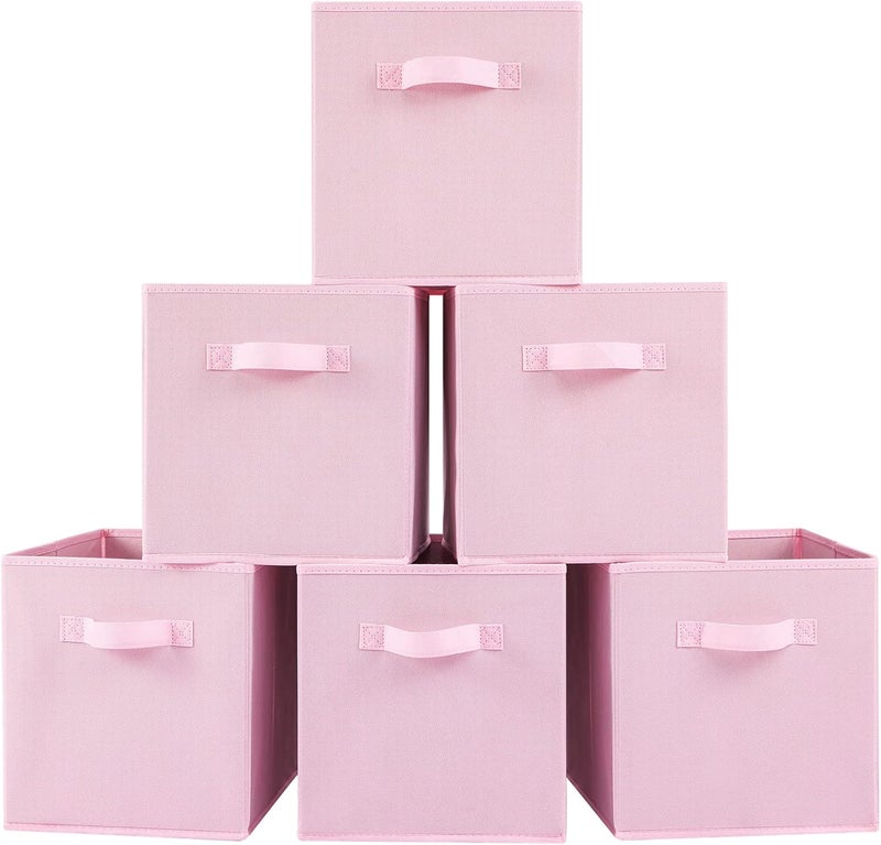Stero 13x13x13 Inch Fabric Storage Bins 6 Pack Fun Colored Durable Storage Cubes with Handles Foldable Cube Baskets for Home, Kids Room, Closet and Toys Organization Pink - Image 1