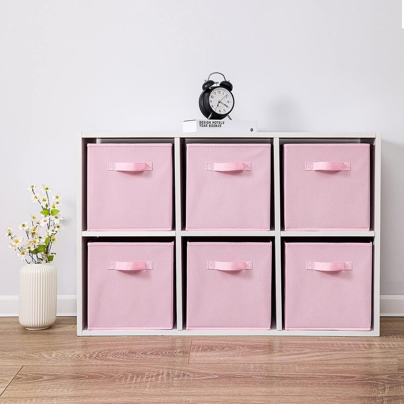 Stero 13x13x13 Inch Fabric Storage Bins 6 Pack Fun Colored Durable Storage Cubes with Handles Foldable Cube Baskets for Home, Kids Room, Closet and Toys Organization Pink - Image 4