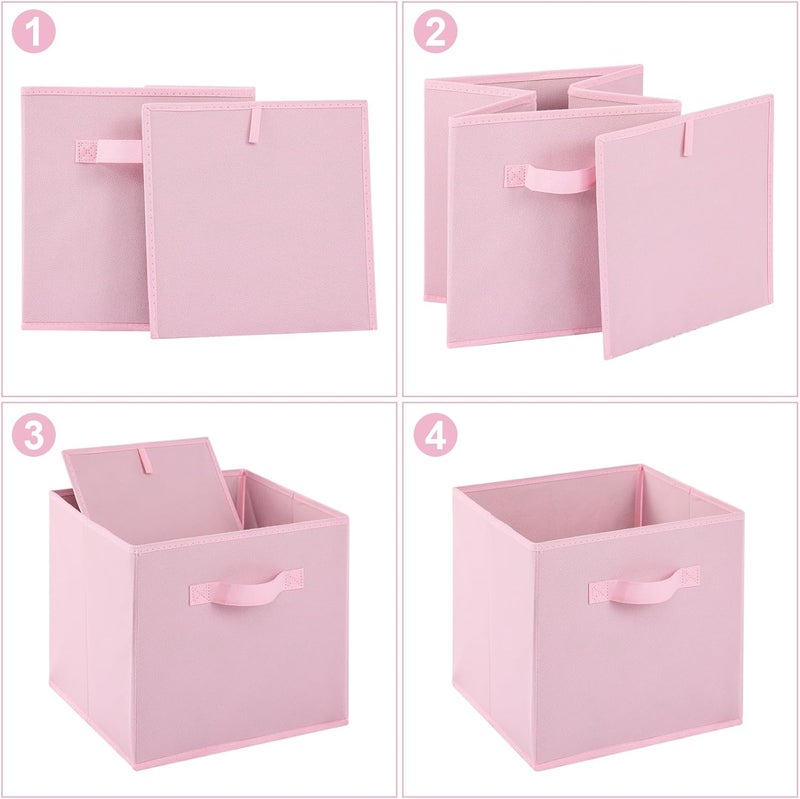 Stero 13x13x13 Inch Fabric Storage Bins 6 Pack Fun Colored Durable Storage Cubes with Handles Foldable Cube Baskets for Home, Kids Room, Closet and Toys Organization Pink - Image 3