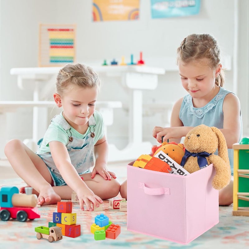 Stero 13x13x13 Inch Fabric Storage Bins 6 Pack Fun Colored Durable Storage Cubes with Handles Foldable Cube Baskets for Home, Kids Room, Closet and Toys Organization Pink - Image 5