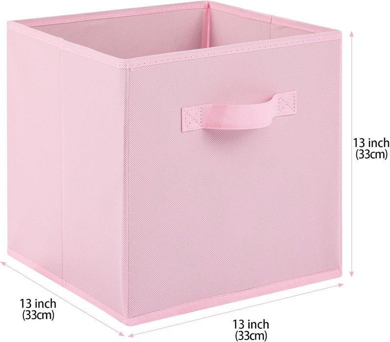 Stero 13x13x13 Inch Fabric Storage Bins 6 Pack Fun Colored Durable Storage Cubes with Handles Foldable Cube Baskets for Home, Kids Room, Closet and Toys Organization Pink - Image 2