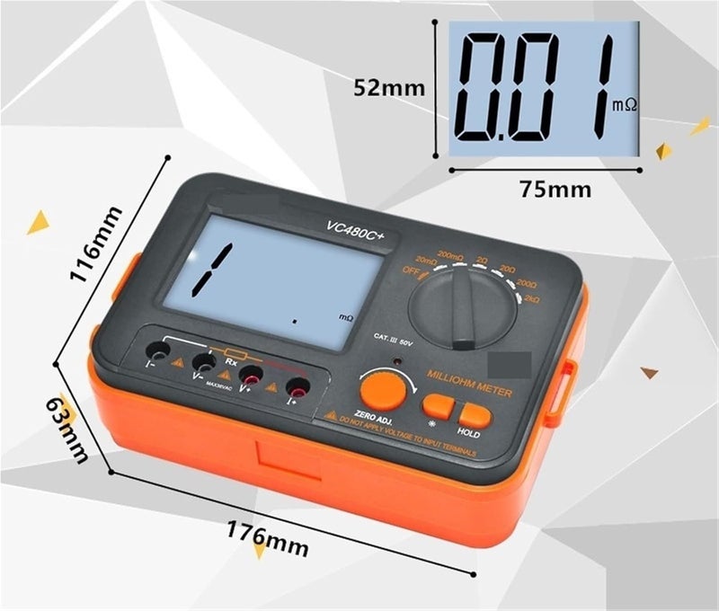 Multimeter Resistance Meters, VC480C+ Digital Milliohmmeter DC Low Tester Microohmmeter 0.01mΩ~2kΩ Detectable Transformer Circuit Board Electrician Tool - Image 3