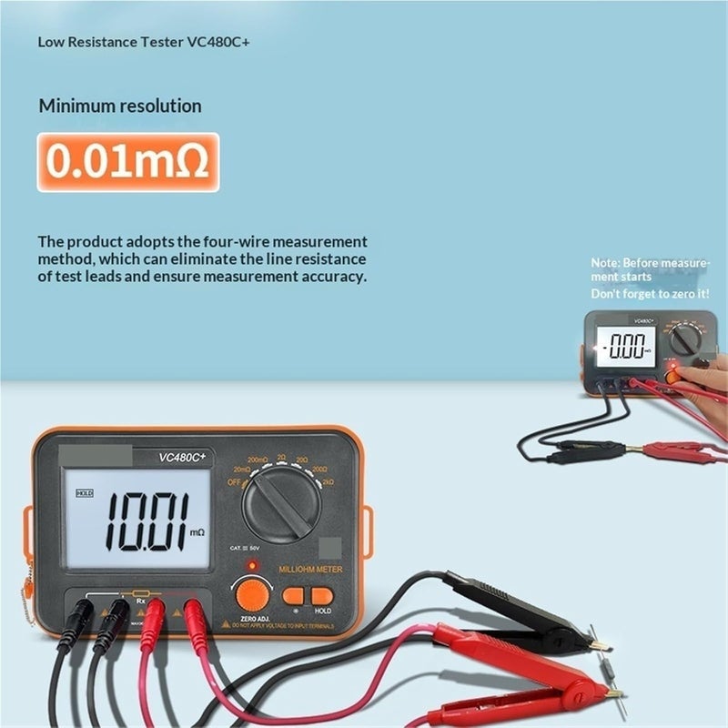 Multimeter Resistance Meters, VC480C+ Digital Milliohmmeter DC Low Tester Microohmmeter 0.01mΩ~2kΩ Detectable Transformer Circuit Board Electrician Tool - Image 4