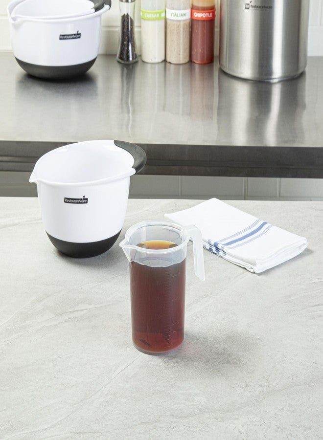 ريستورنت وير كوب قياس للمطاعم، عبوة من كوب واحد سعة 16 أونصة، ذو فوهة مخروطية، مزود بتدريجات مل وأونصة بارزة، مصنوع من البلاستيك الشفاف، مزود بمقبض، مناسب للطبخ والخبز وقياس الزيت والدقيق. - Image 3