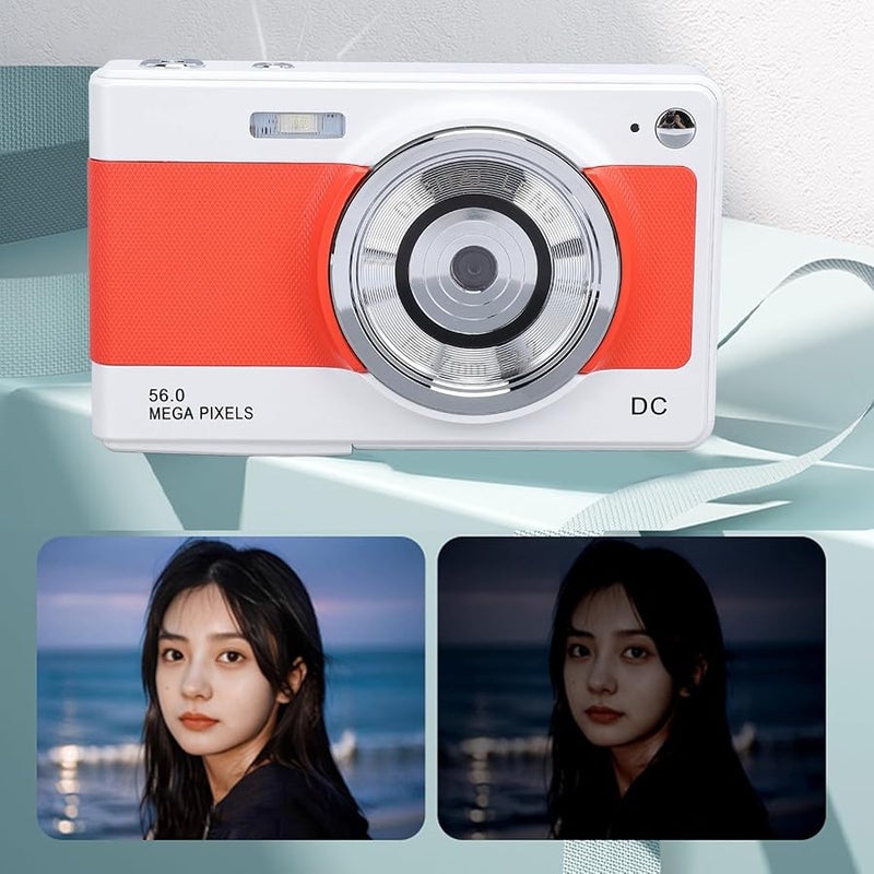 Kids Digital Camera 56MP 1080P Vlogging Camera 8X Zoom Autofocus 2 8in Screen White Orange Gift - Image 5