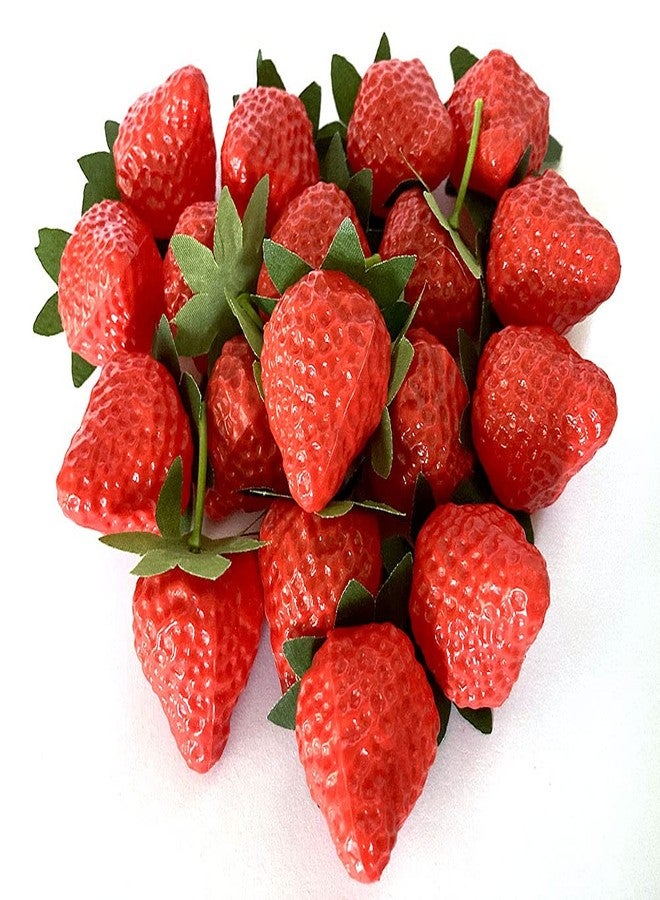 Aliotech 18PCS Plastic Artificial Red Strawberries Fake Lifelike Simulation Realistic Strawberry Artificial Fruits Decoration Photography Prop for Home Kitchen Decoration - Image 1