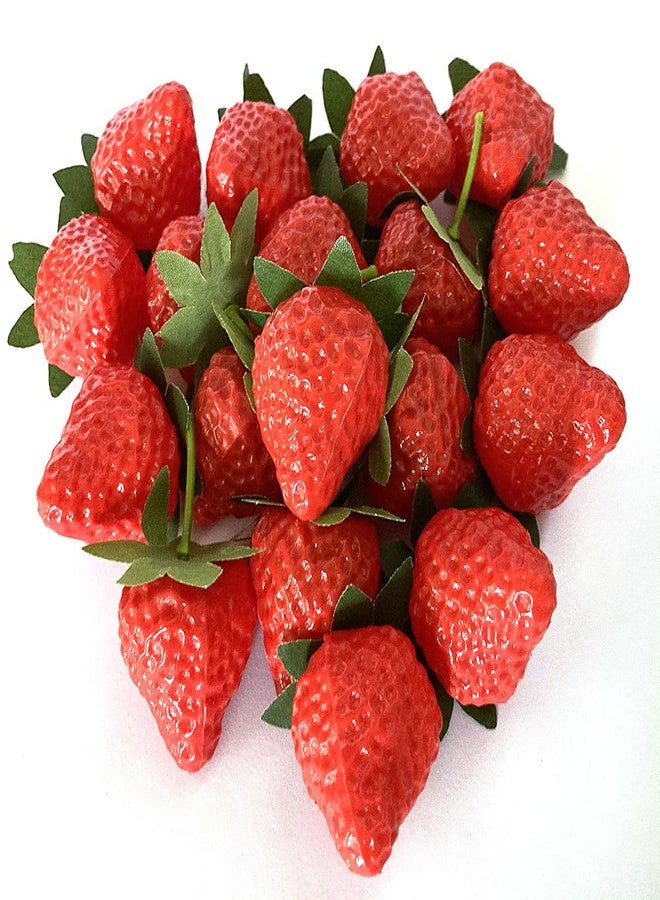 Aliotech 18PCS Plastic Artificial Red Strawberries Fake Lifelike Simulation Realistic Strawberry Artificial Fruits Decoration Photography Prop for Home Kitchen Decoration - Image 3