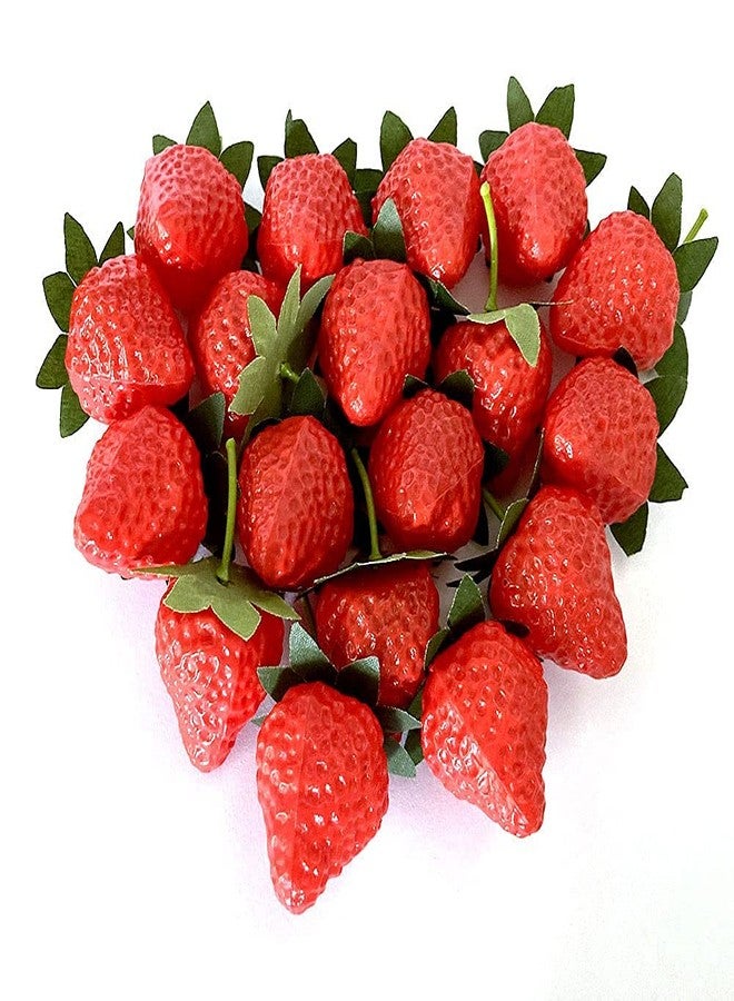 Aliotech 18PCS Plastic Artificial Red Strawberries Fake Lifelike Simulation Realistic Strawberry Artificial Fruits Decoration Photography Prop for Home Kitchen Decoration - Image 2