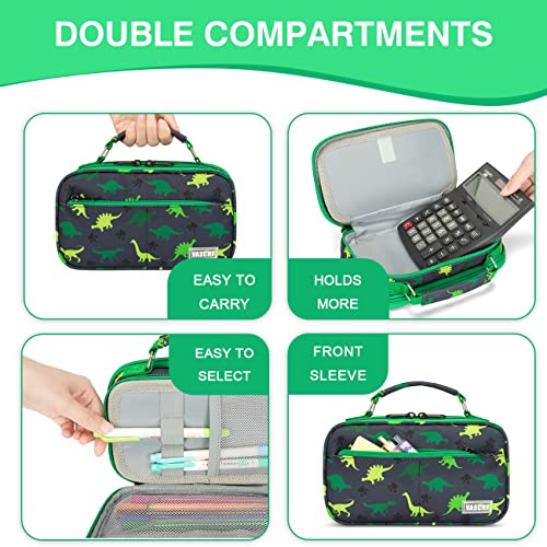 VASCHY Pencil Case for Boys, Aesthetic Kawaii Large Pencil Pouch Stationary Pencil Bag/Box for Preppy Kids, Pen Organizer Holder School Supply Black Dinos - Image 5