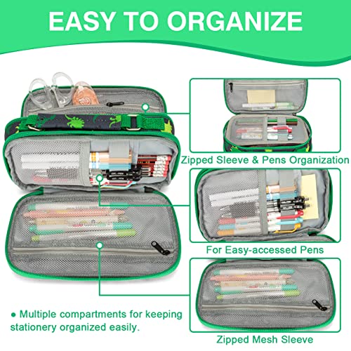 VASCHY Pencil Case for Boys, Aesthetic Kawaii Large Pencil Pouch Stationary Pencil Bag/Box for Preppy Kids, Pen Organizer Holder School Supply Black Dinos - Image 3