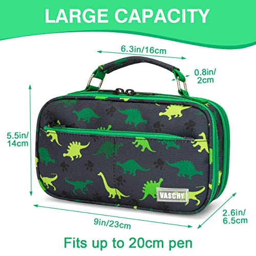 VASCHY Pencil Case for Boys, Aesthetic Kawaii Large Pencil Pouch Stationary Pencil Bag/Box for Preppy Kids, Pen Organizer Holder School Supply Black Dinos - Image 2