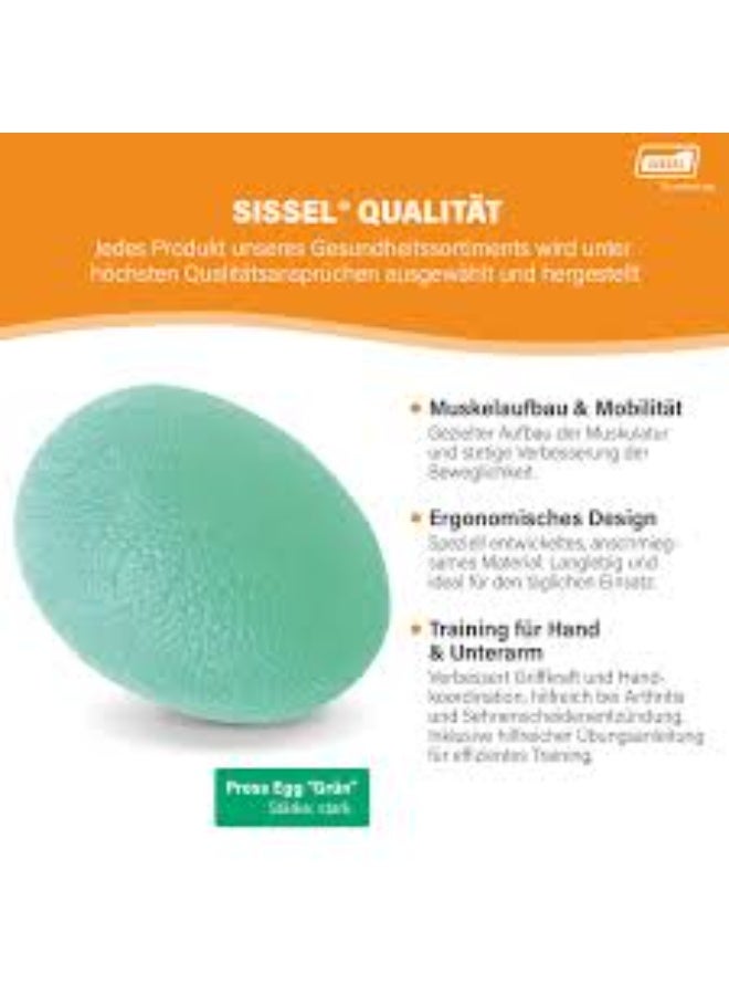 سيسيل SISSEL Press Egg Green – مدرب اليد والساعد، مقاومة قوية لتقوية قوة القبضة، بناء العضلات، تحسين الحركة والعلاج الطبيعي، تصميم مريح مع دليل تمارين - Image 3
