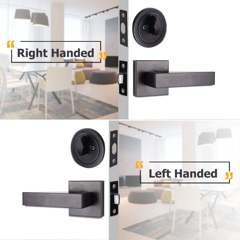 Azdele Front Door Handle And Deadbolt Set, Front Door Lock Set, Exterior Door Lock Set, Front Door Handle With Single Cylinder Deadbolt For Exterior Door, Reversible For Right&Left(Oil Bronze Modern) - Image 4
