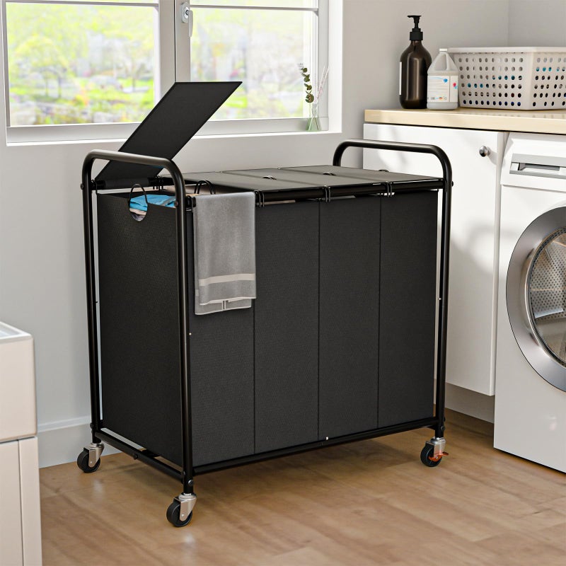 Olldide Laundry Sorter 4 Sections 48 Gal, Rolling Laundry Basket with Lockable Wheels and Lid, Laundry Hamper with 4 Separated Removable Bags Dirty Clothes Hamper for Laundry Room Organizer, Black - Image 1