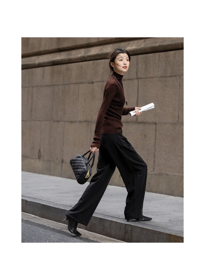 Dme Winter Elegant Semi-turtleneck Slim Fit Base Layer Sweater With Fluffy Wool, Delicate Knit Women's Top - Image 2