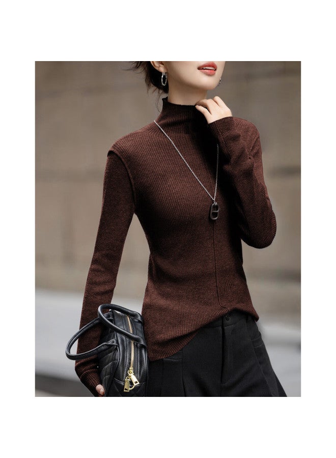 Dme Winter Elegant Semi-turtleneck Slim Fit Base Layer Sweater With Fluffy Wool, Delicate Knit Women's Top - Image 1