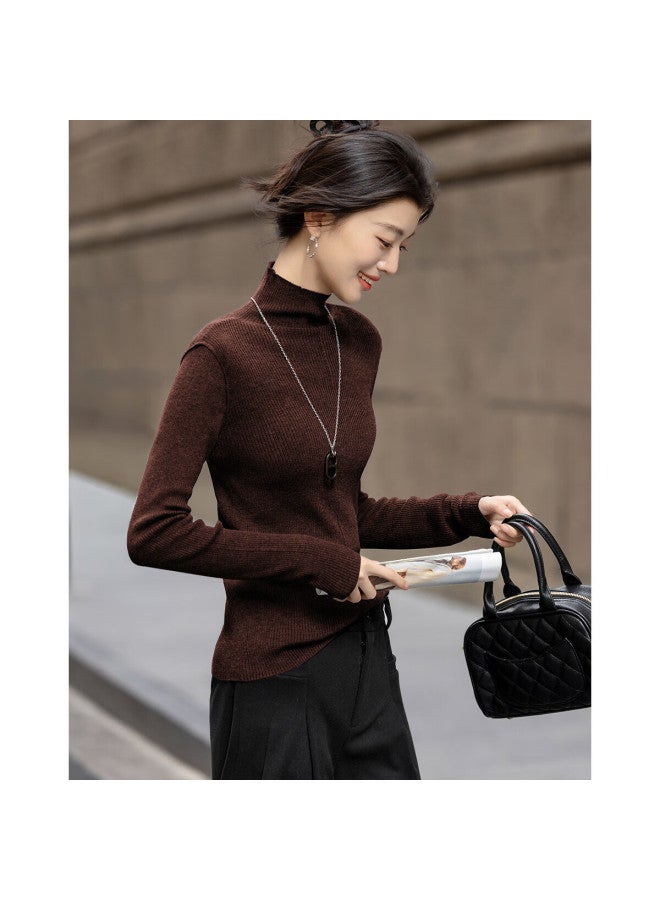 Dme Winter Elegant Semi-turtleneck Slim Fit Base Layer Sweater With Fluffy Wool, Delicate Knit Women's Top - Image 4