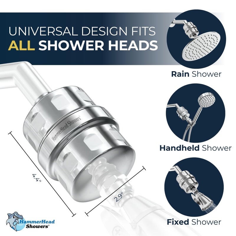 Hammerhead Showers فلتر رأس الدش المعدني بالكامل - فلتر الدش Kdf 55 مرشحات الدش العالمية ذات الضغط العالي لإزالة المواد الكيميائية السامة - يزيل الكلور والمعادن الثقيلة - الكروم - Image 5
