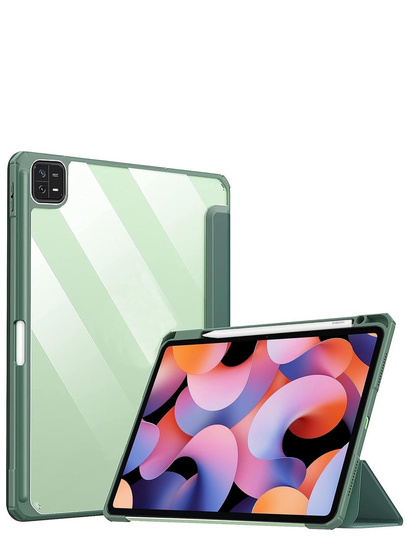 Case Smart Flip Case Cover For Xiaomi Mi Pad 6 11 Inch Tablet, Transparent Back With Pen Holder Mint Green 