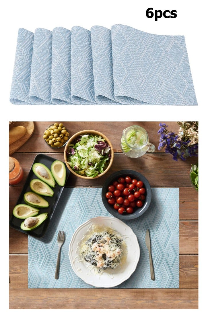 JOYBOS مفارش طاولة طعام من الفينيل مكونة من 6 قطع قابلة للغسل ومقاومة للحرارة وغير قابلة للانزلاق أنيقة للاستخدام الداخلي والخارجي للمطبخ وتناول الطعام من مادة البولي فينيل كلوريد المنسوجة مفارش طاولة القهوة مفارش فنجان القهوة مفارش فنجان القهوة إكسسوارات ماكينة القهوة أزرق سماوي - Image 1