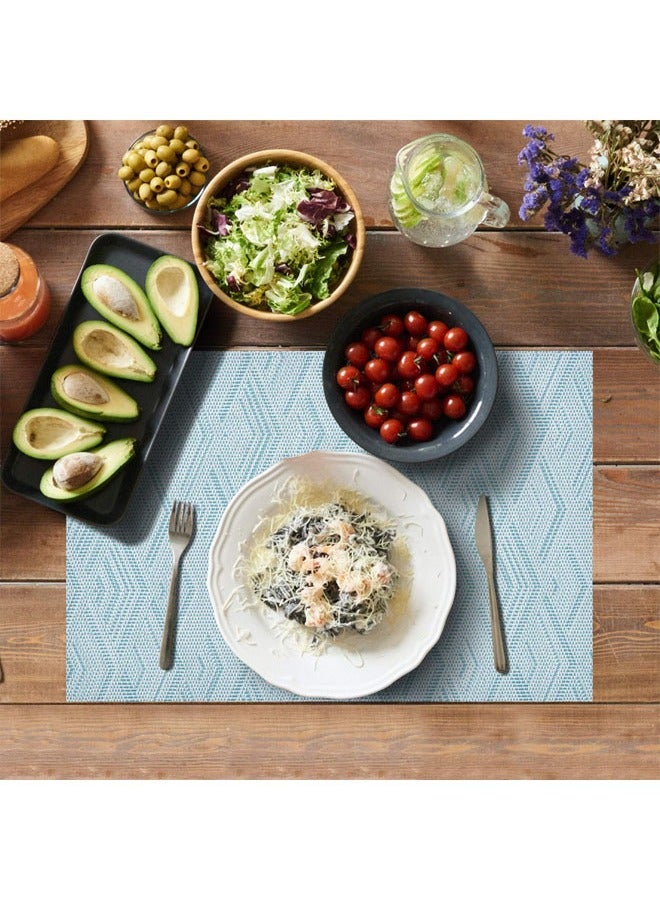 JOYBOS مفارش طاولة طعام من الفينيل مكونة من 6 قطع قابلة للغسل ومقاومة للحرارة وغير قابلة للانزلاق أنيقة للاستخدام الداخلي والخارجي للمطبخ وتناول الطعام من مادة البولي فينيل كلوريد المنسوجة مفارش طاولة القهوة مفارش فنجان القهوة مفارش فنجان القهوة إكسسوارات ماكينة القهوة أزرق سماوي - Image 5