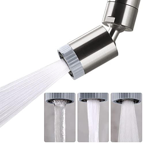 CHIATAOMA Rotating Faucet Nozzle,360° Swivel Kitchen Faucet Aerator Splash-Proof, 3-Flow Sprayer Female Bathroom Faucet Attachment,Faucet Attachment for Kitchen Sink,Faucet Aerator Sprayer Brushed Nickel - Image 1