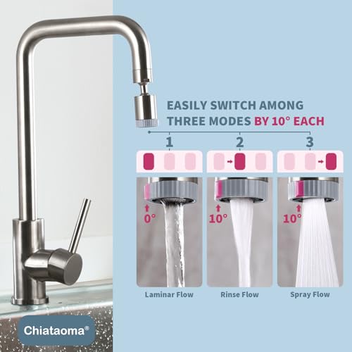 CHIATAOMA Rotating Faucet Nozzle,360° Swivel Kitchen Faucet Aerator Splash-Proof, 3-Flow Sprayer Female Bathroom Faucet Attachment,Faucet Attachment for Kitchen Sink,Faucet Aerator Sprayer Brushed Nickel - Image 5