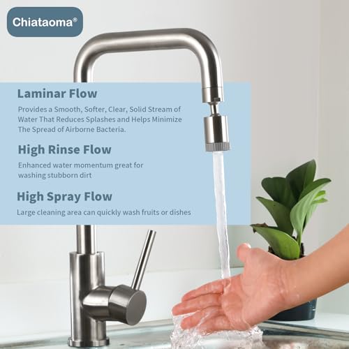 CHIATAOMA Rotating Faucet Nozzle,360° Swivel Kitchen Faucet Aerator Splash-Proof, 3-Flow Sprayer Female Bathroom Faucet Attachment,Faucet Attachment for Kitchen Sink,Faucet Aerator Sprayer Brushed Nickel - Image 4