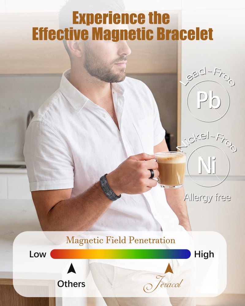 Jeracol Copper Bracelet for Men, 3X Strength Magnetic Copper Bracelets with 3500 Gauss Magnets, Adjustable Length Sizing Tool & Jewelry Box - Image 5