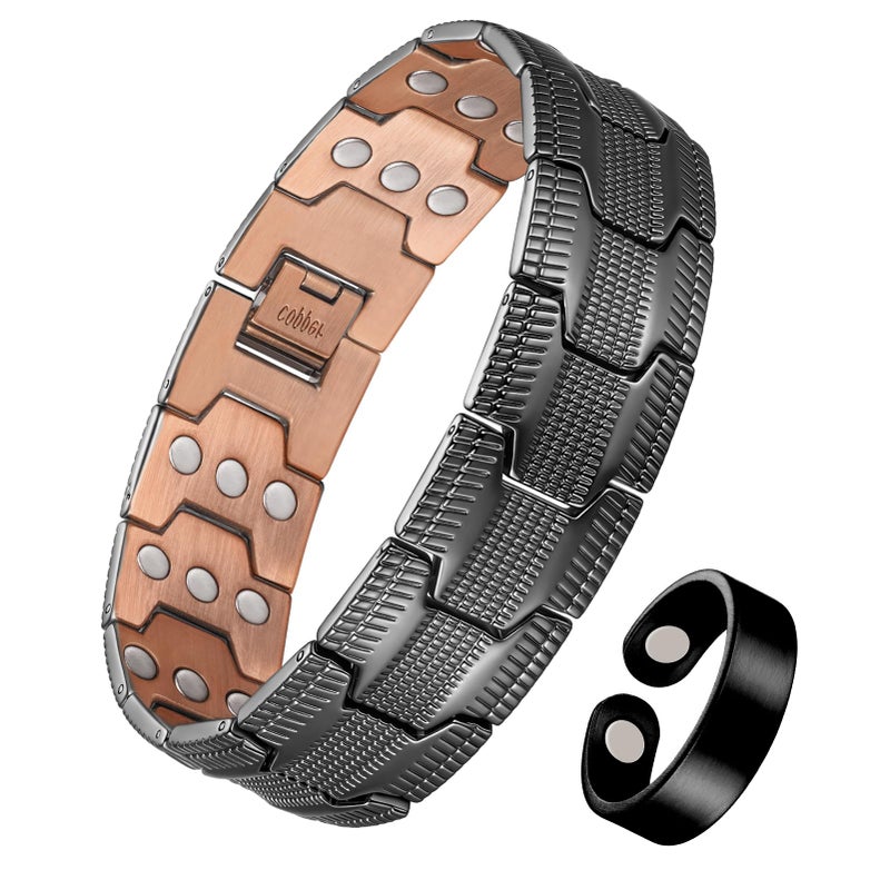 Jeracol Copper Bracelet for Men, 3X Strength Magnetic Copper Bracelets with 3500 Gauss Magnets, Adjustable Length Sizing Tool & Jewelry Box - Image 1