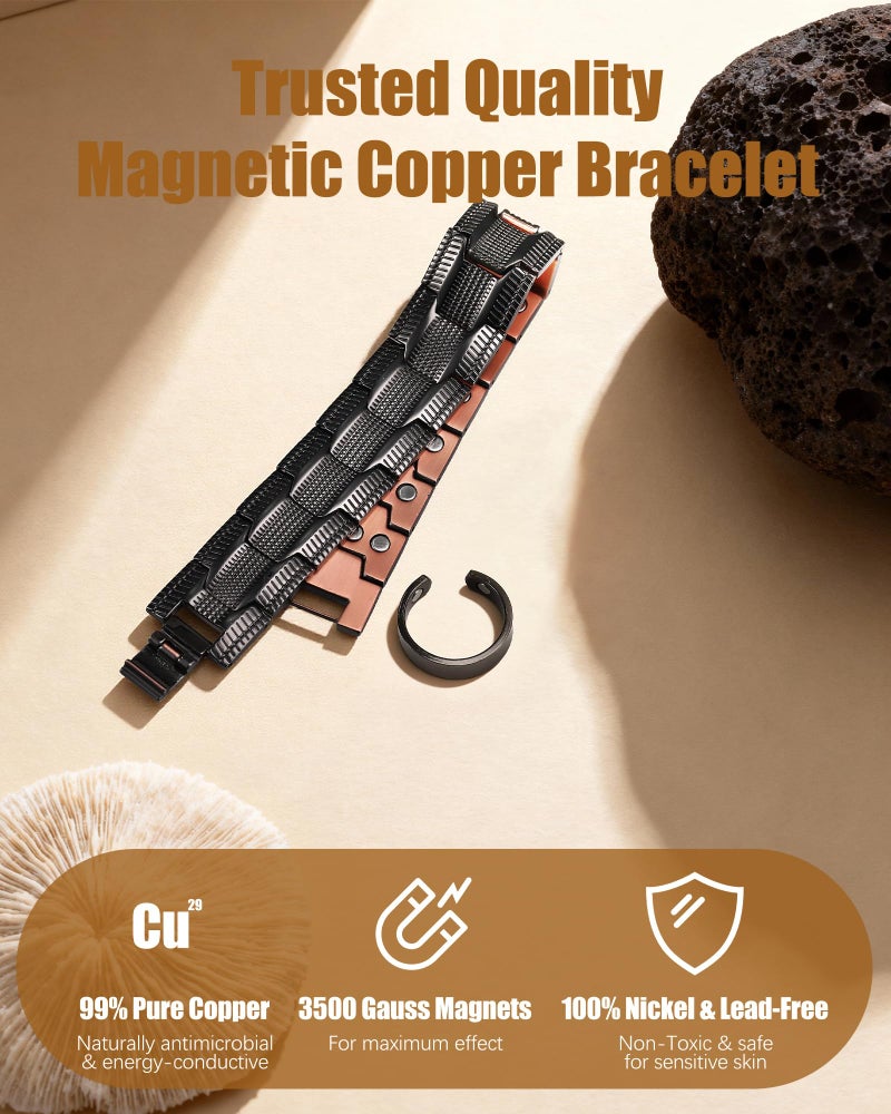 Jeracol Copper Bracelet for Men, 3X Strength Magnetic Copper Bracelets with 3500 Gauss Magnets, Adjustable Length Sizing Tool & Jewelry Box - Image 3