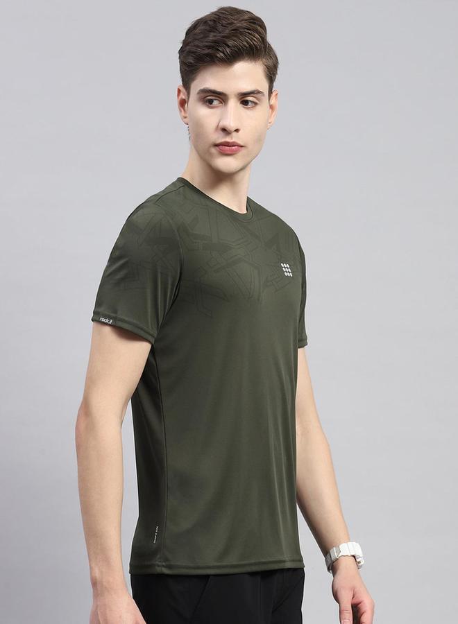 Rock.it Men Olive Solid Round Neck Short Sleeves  T-Shirt - Image 3